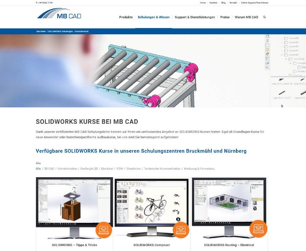 Neue Website der MB CAD GmbH: Erster SOLIDWORKS Reseller in Deutschland bietet Online-Kurse unter www.mbcad.de