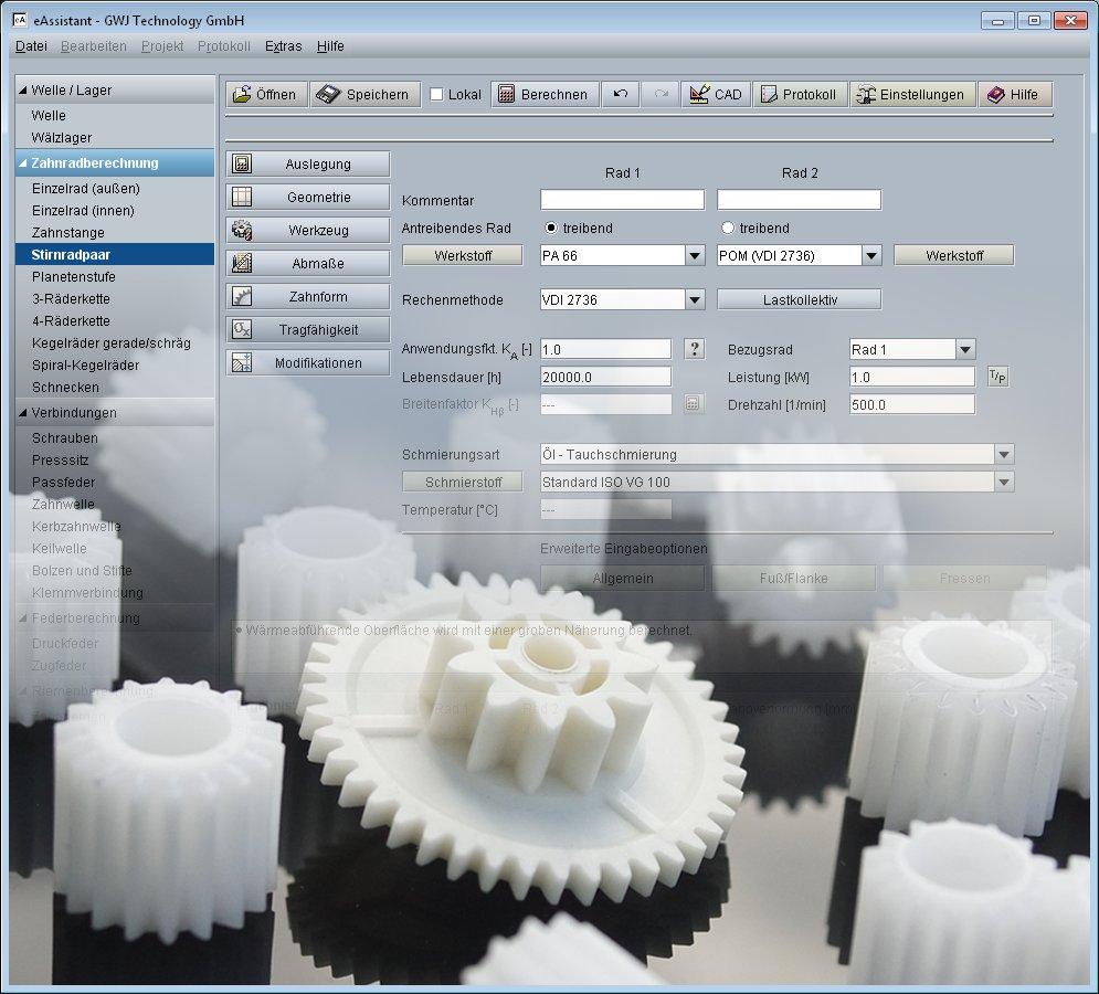Zahnräder aus Kunststoff detailliert online berechnen