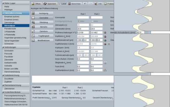Erweiterte Berechnung von Stirnrädern