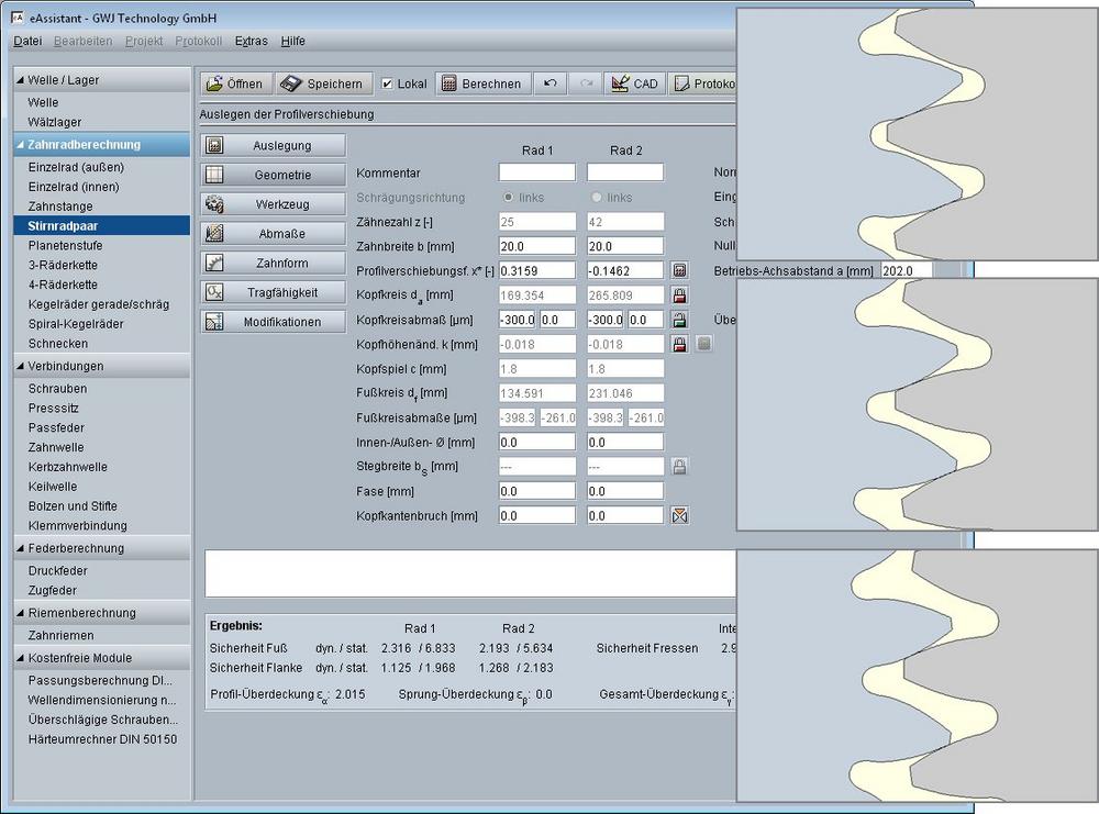 Erweiterte Berechnung von Stirnrädern