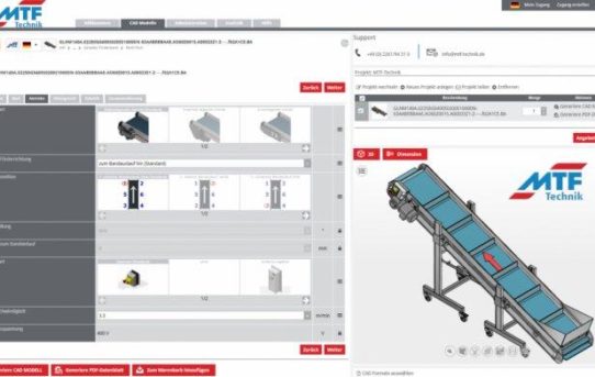 MTF Technik bietet Kunden mit Lösung von CADENAS ein effizientes Werkzeug zur Konfiguration von Förderbändern