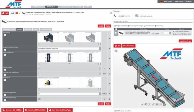 MTF Technik bietet Kunden mit Lösung von CADENAS ein effizientes Werkzeug zur Konfiguration von Förderbändern
