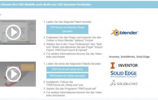 Kostenloses Plugin für die 3D Grafiksoftware Blender erleichtert Export und Upload von 3D Modellen in PARTcloud.net