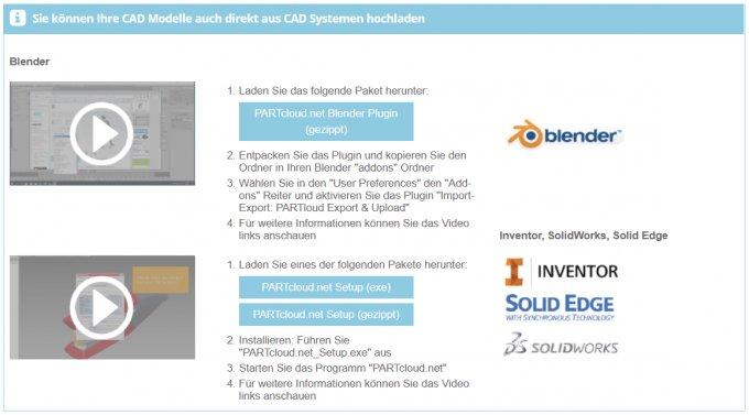 Kostenloses Plugin für die 3D Grafiksoftware Blender erleichtert Export und Upload von 3D Modellen in PARTcloud.net