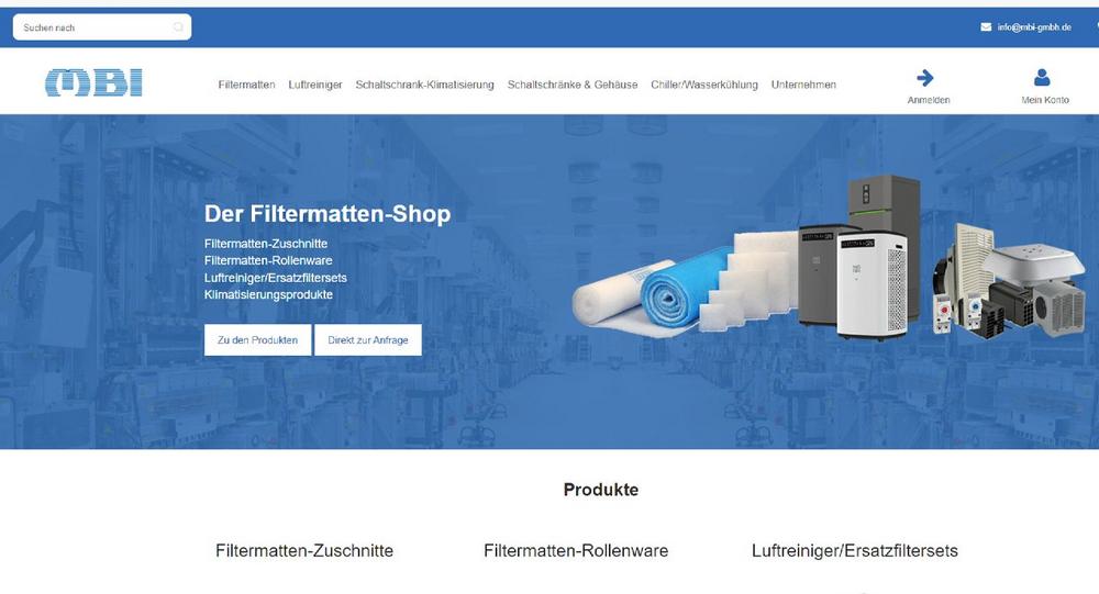 Der Filtermatten-Shop von MBI in neuem Design