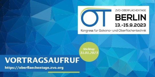 ZVO-Oberflächentage 2023: Bis 31. Januar Vorträge einreichen!