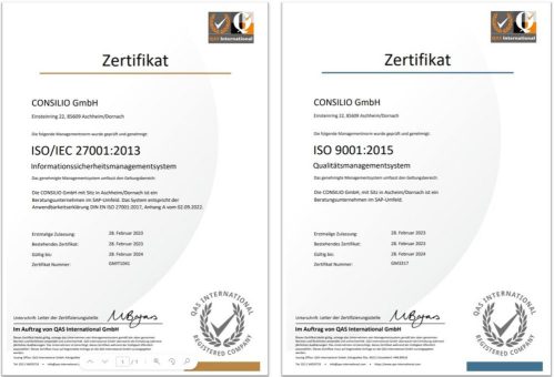 CONSILIO erhält ISO 27001 und ISO 9001 Zertifizierungen