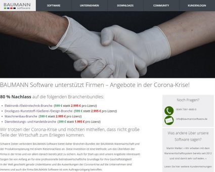 Die Baumann Software GmbH unterstützt Firmen in der Corona-Krise mit stark preisreduzierter Warenwirtschaftssoftware