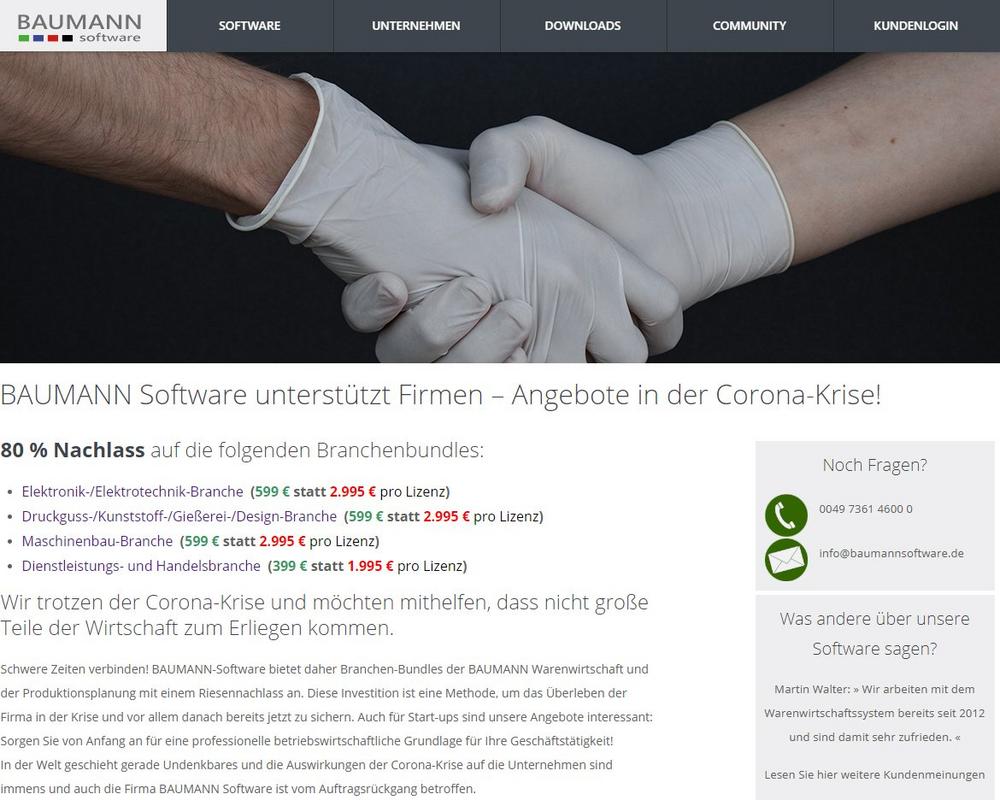 Die Baumann Software GmbH unterstützt Firmen in der Corona-Krise mit stark preisreduzierter Warenwirtschaftssoftware