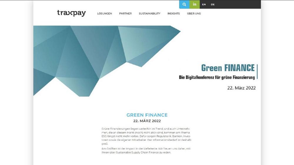 Traxpay lädt zum Roundtable Sustainable Supply Chain Finance auf der Green FINANCE (Kongress | Online)
