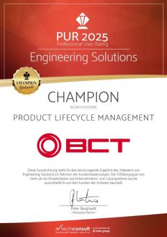 BCT Technology AG erneut als Champion im Professional User Rating – Engineering Solutions 2025 ausgezeichnet