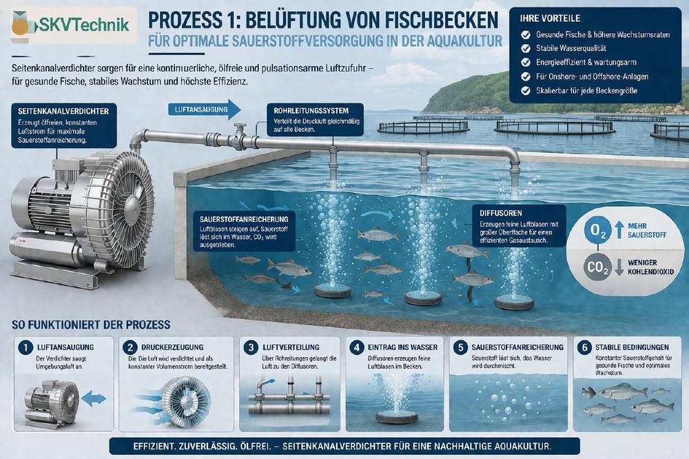 Effiziente Lufttechnik für Aquakultur, Verarbeitung und industrielle Prozesse