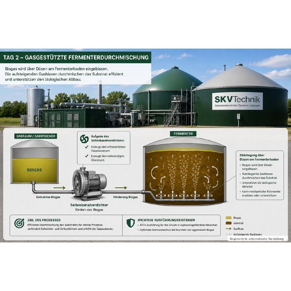 Gasgestützte Fermenterdurchmischung mit ATEX-Seitenkanalverdichtern
