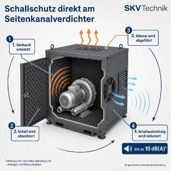 Schallschutzkabinen reduzieren Betriebsgeräusche direkt am Seitenkanalverdichter