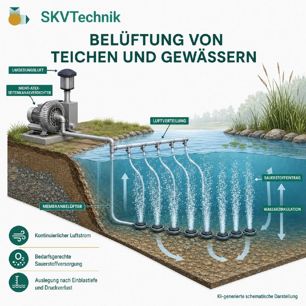 Belüftung von Teichen und Gewässern mit Seitenkanalverdichtern.