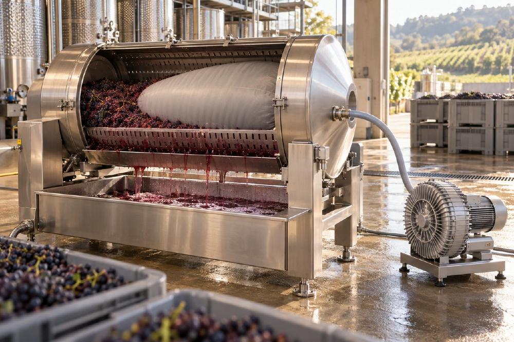 Seitenkanalverdichter versorgen pneumatische Weinpressen mit Prozessluft